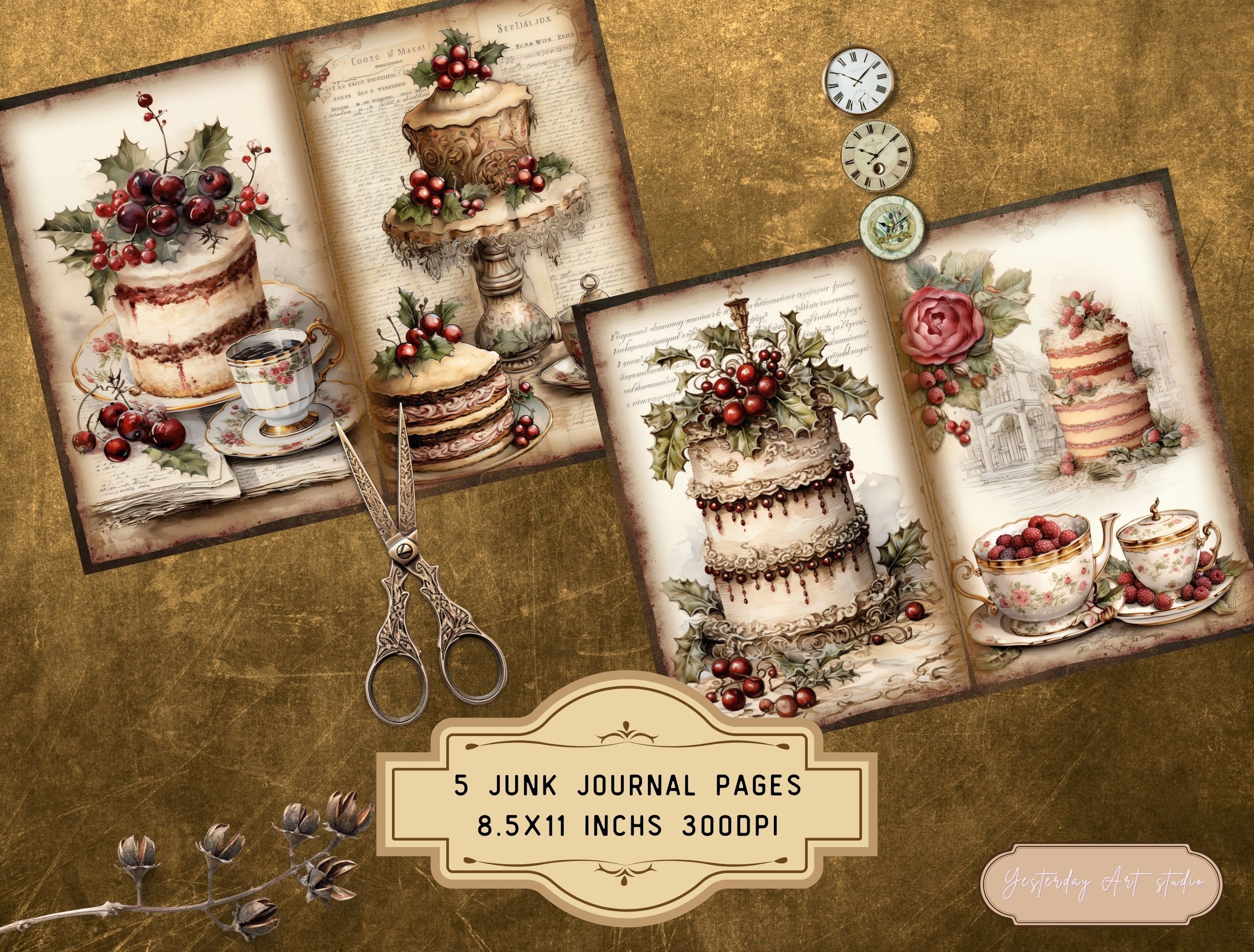 Christmas Cake Junk Journal Pages Ephemera Digital Scrapbook Paper Kit ...