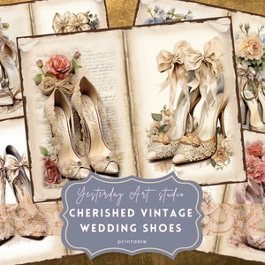 Sapatos de casamento vintage, diário lixo, páginas efêmeras, digital, scrapbook, kit de papel, colagem, casamento, lixo, kits de diário, sapatos de noiva, casamento, amor