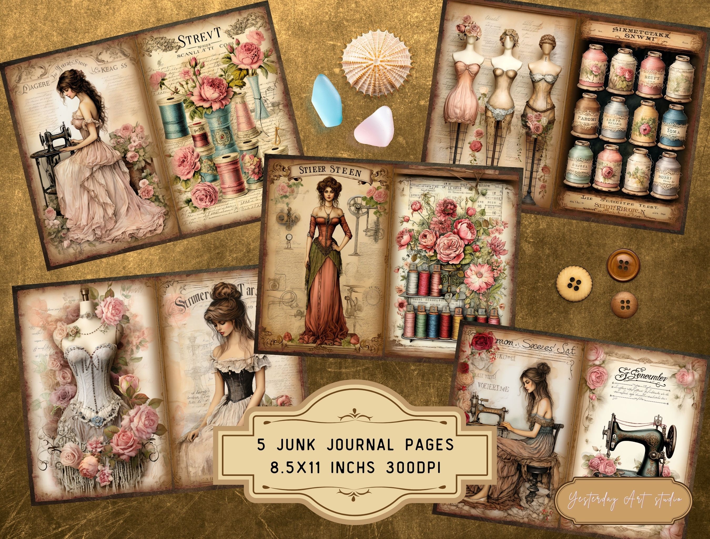 The Seamstress Junk Journal Pages Digital Scrapbook Paper Kit Vintage ...