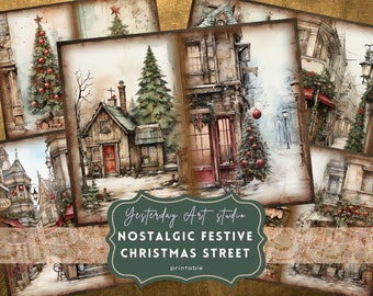Christmas Street Junk Journal Pages Digital Scrapbook Paper Kit ...