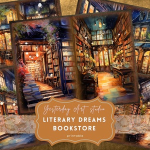 Bookstore Junk Journal Page Digital Scrapbook Paper Kit Bookstore at Night Junk Journals Kit collage Bookstore Ephemera Literary Dreams