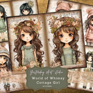 Adorabile ragazza Cottage Pagine di diario spazzatura Kit di carta per album digitale Vintage Ephemera Carta stampabile Collage Kit di diario Ragazze carine