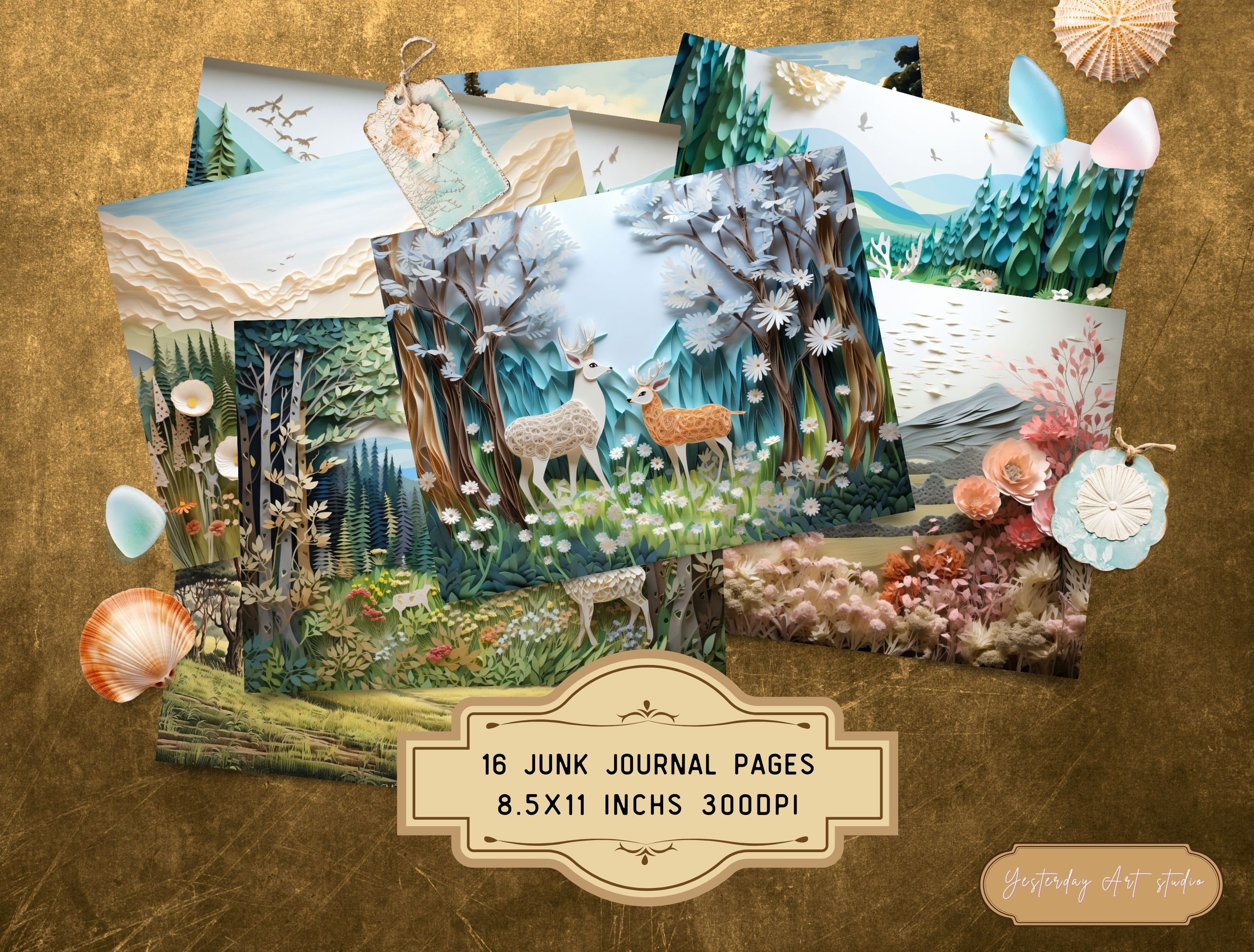 Paper Landscape Junk Journal Pages Ephemera Digital Scrapbook Paper Kit ...
