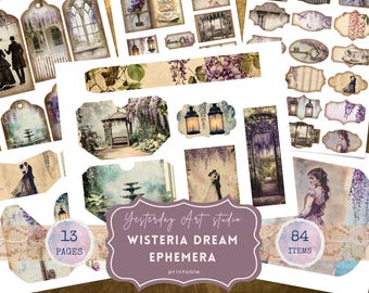 Página de diario basura Wisteria Kit imprimible de diario basura Wisteria Way Folio Nature Sanctuary Álbum de recortes morado Efímera Wisteria encantada