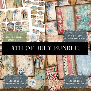 4th of July Junk Journal BUNDLE USA Holiday Ephemera Patriotic Scrapbook Kit Independence Day Journaling Supplies Floral Fourth of July Page