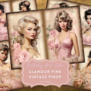 Rosa Vintage Pinup Junk Journal Seiten Ephemera Digitales Scrapbook Papier Kit Collage Vintage Pinup Girl Junk Journal Kit 1920er Jahre Pinup Girls