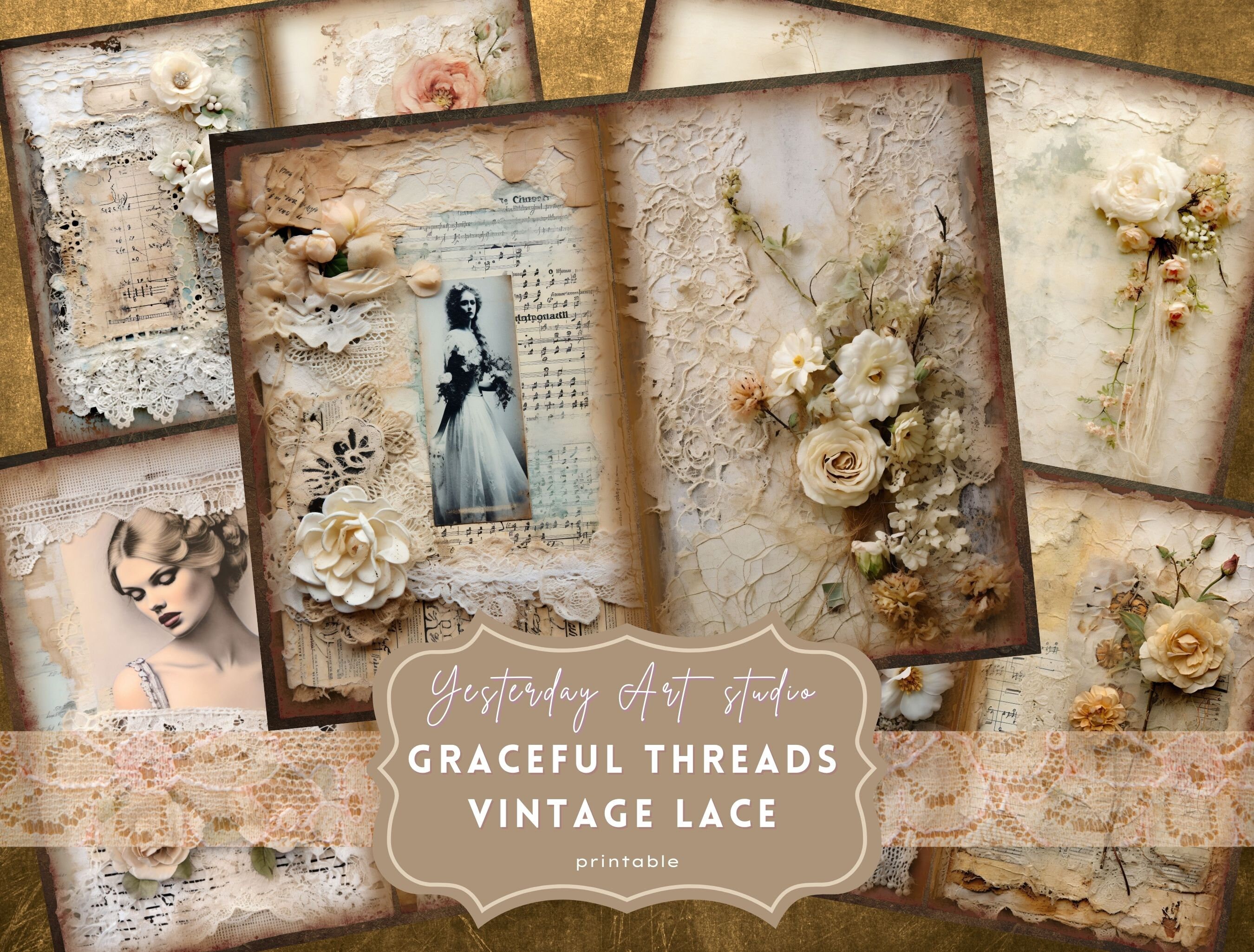 Vintage Lace Junk Journal Pages Digital Scrapbook Paper Kit Vintage ...