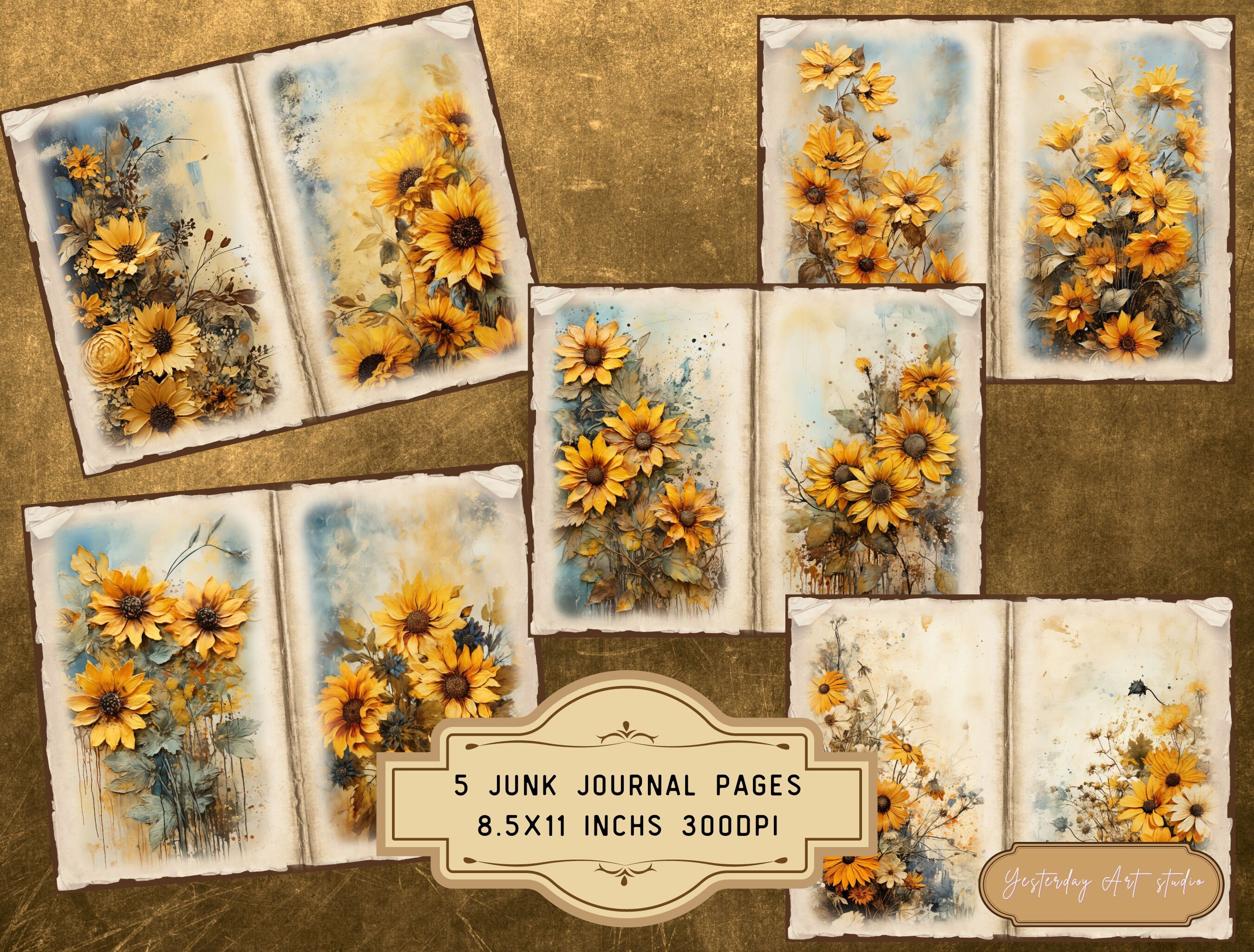 Radiant Patels Sunflowers Junk Journal Pages Digital Scrapbook Paper ...