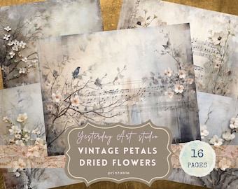 Getrocknete Blumen Junk Journal Seite neutraler Hintergrund für junk Journals Ephemera Digital Scrapbook getrocknete botanische Junk Journal Kit Eco gefärbt