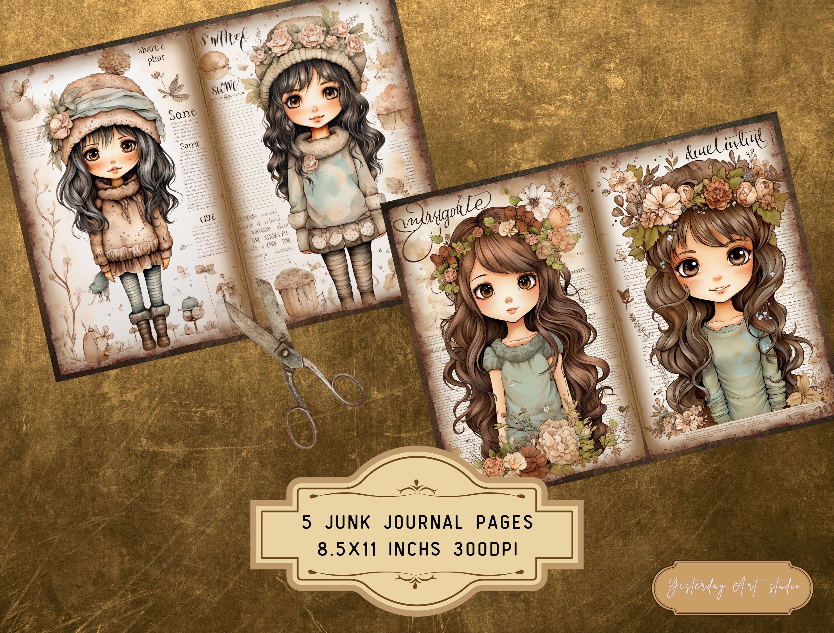 Adorable Cottage Girl Junk Journal Pages Digital Scrapbook Paper Kit ...