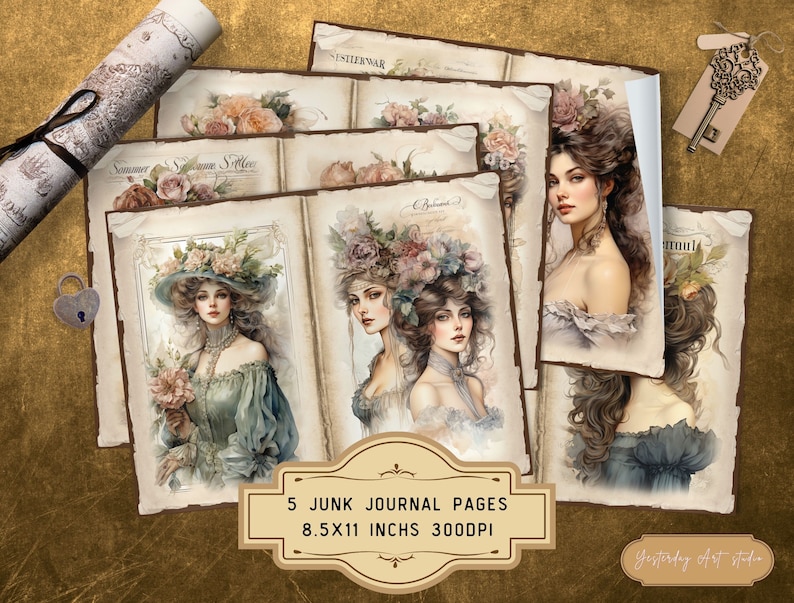 Watercolor Victorian Women Junk Journal Pages Ephemera Digital ...