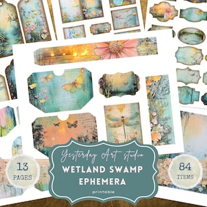 Junk Journal Swamp, Firefly Swamp Junk Journal, Lichen Swamp Junk Journal pages, Ethereal Swamp Junk Journal, Swamp Junk Journal Kit Wetland