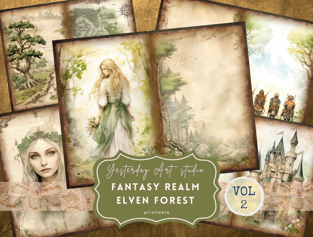 Elven Forest Junk Journal Pages Digital Scrapbook Paper Kit Vintage ...