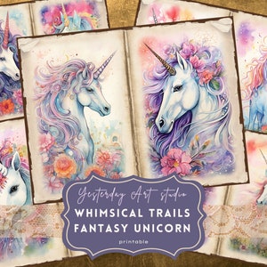Fantasy unicorn Junk Journal Pages Ephemera Digital Scrapbook Paper Kit Collage magical unicorn Junk Journal Kits mythical unicorn paper