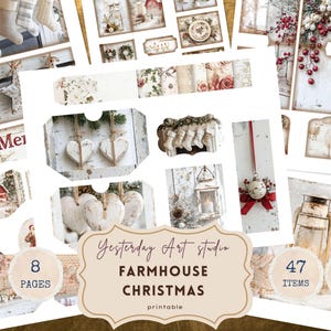 Farmhouse Christmas Junk Journal Pages Rustic Christmas Junk Journal Kit Cozy Winter Scrapbook Paper White Christmas Folio Winter Ephemera