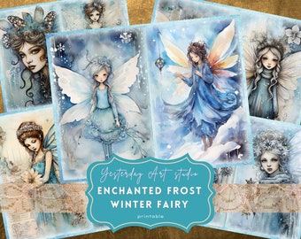 Winter Fairy Junk Journal Pages Ephemera Digital Scrapbook Paper Kit Collage Betoverende winterfee Junk Journal Kits Frosty Fairies-papier