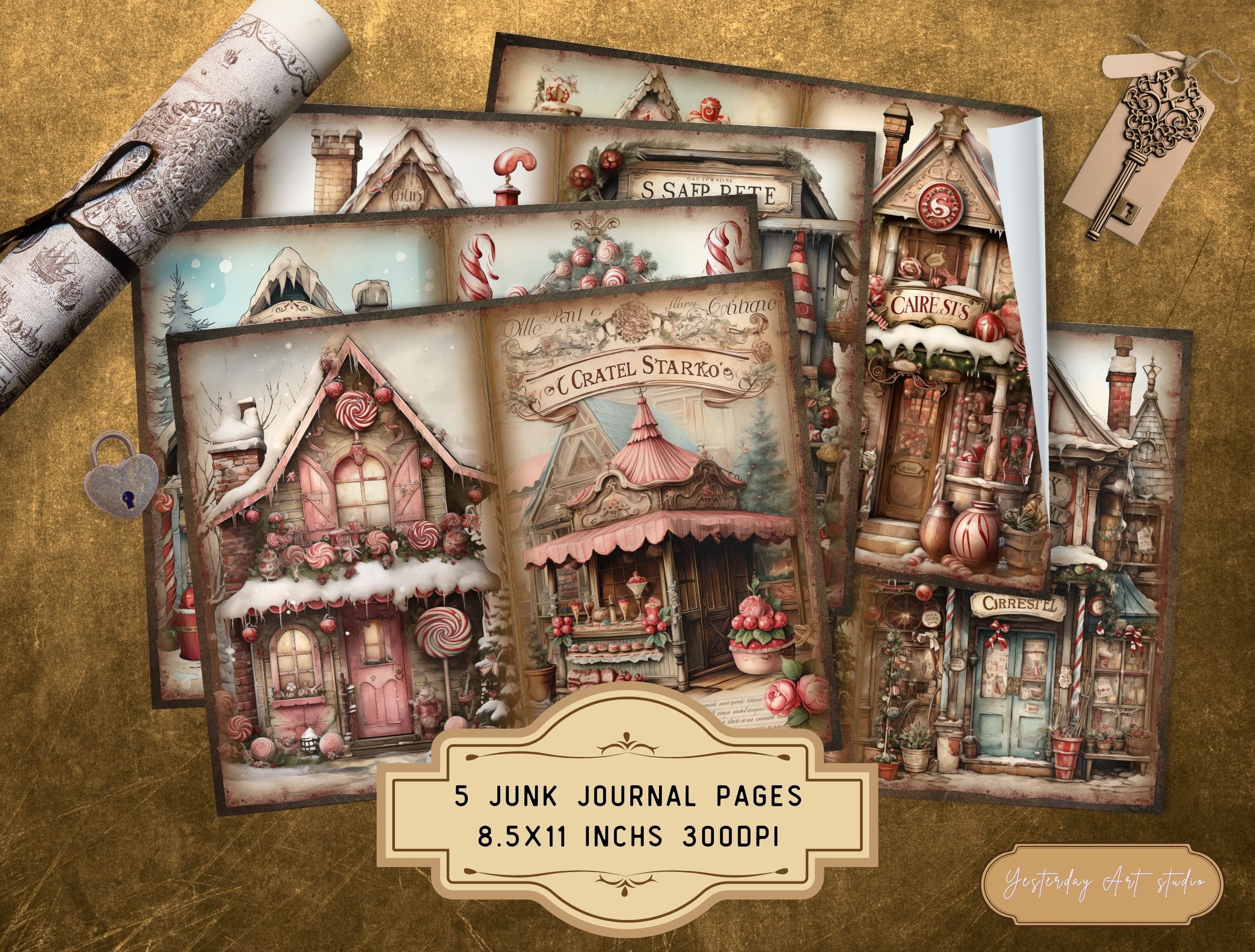 Pink Christmas Junk Journal Pages Ephemera Digital Scrapbook Paper Kit ...