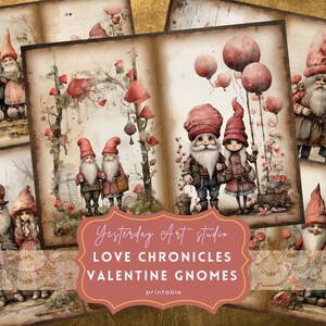 Valentine Gnomos Junk Journal Página Ephemera Digital Scrapbook Valentine Paper Kit Collage Valentines Junk Journal Kit Papel del Día de San Valentín