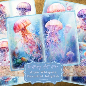 Bellissime meduse pagine di diario spazzatura Kit di carta per album digitale Ephemera Foglio di collage di carta stampabile Kit di diario oceano Sotto il mare