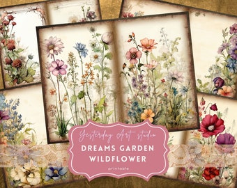 Fiori di campo Junk Journal documenti stampabili Scrapbook digitale Kit di carta Vintage Ephemera Collage Wildflower Junk Journal Kit Fiori di campo