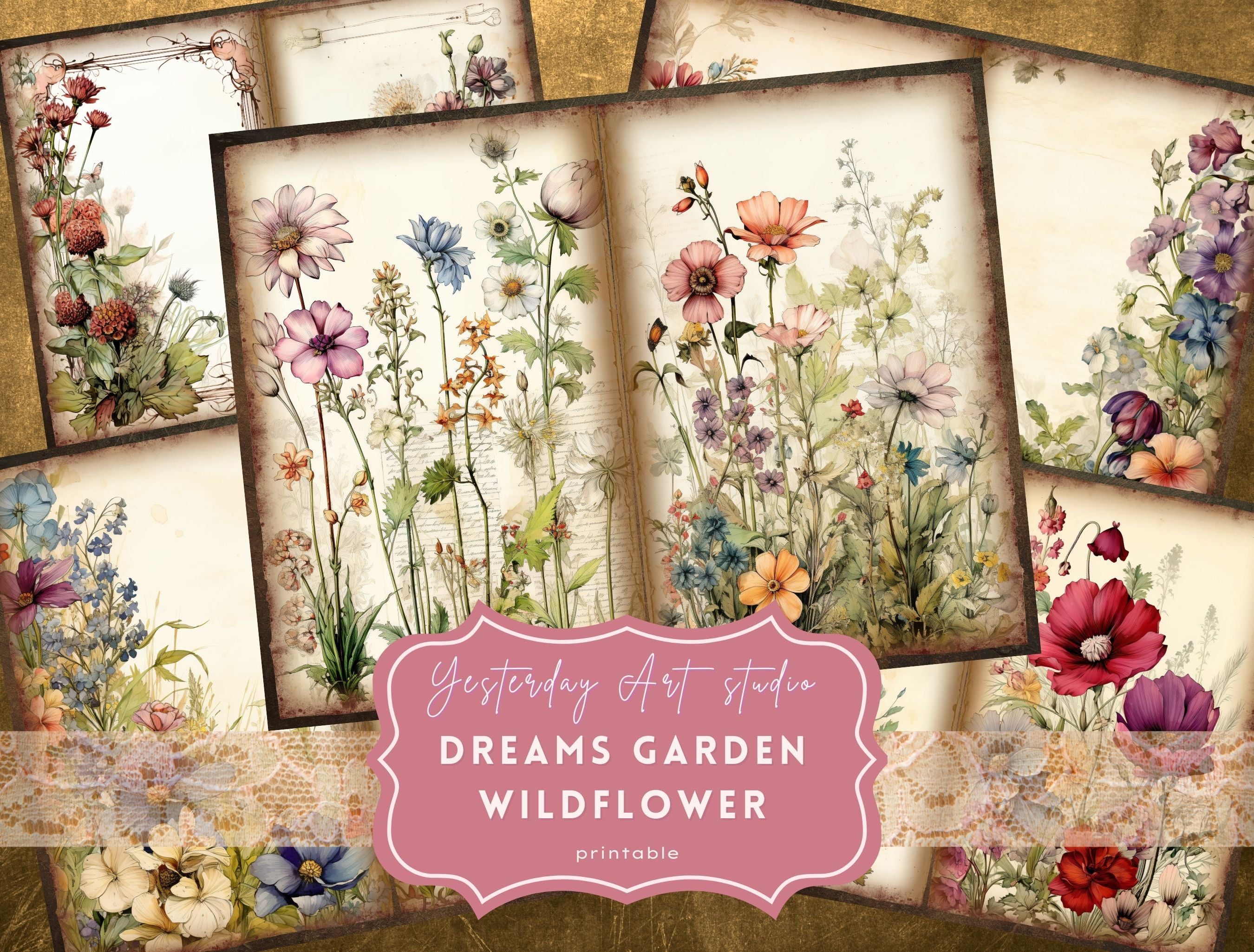 Wildflowers Junk Journal Printable Papers Digital Scrapbook Paper Kit ...