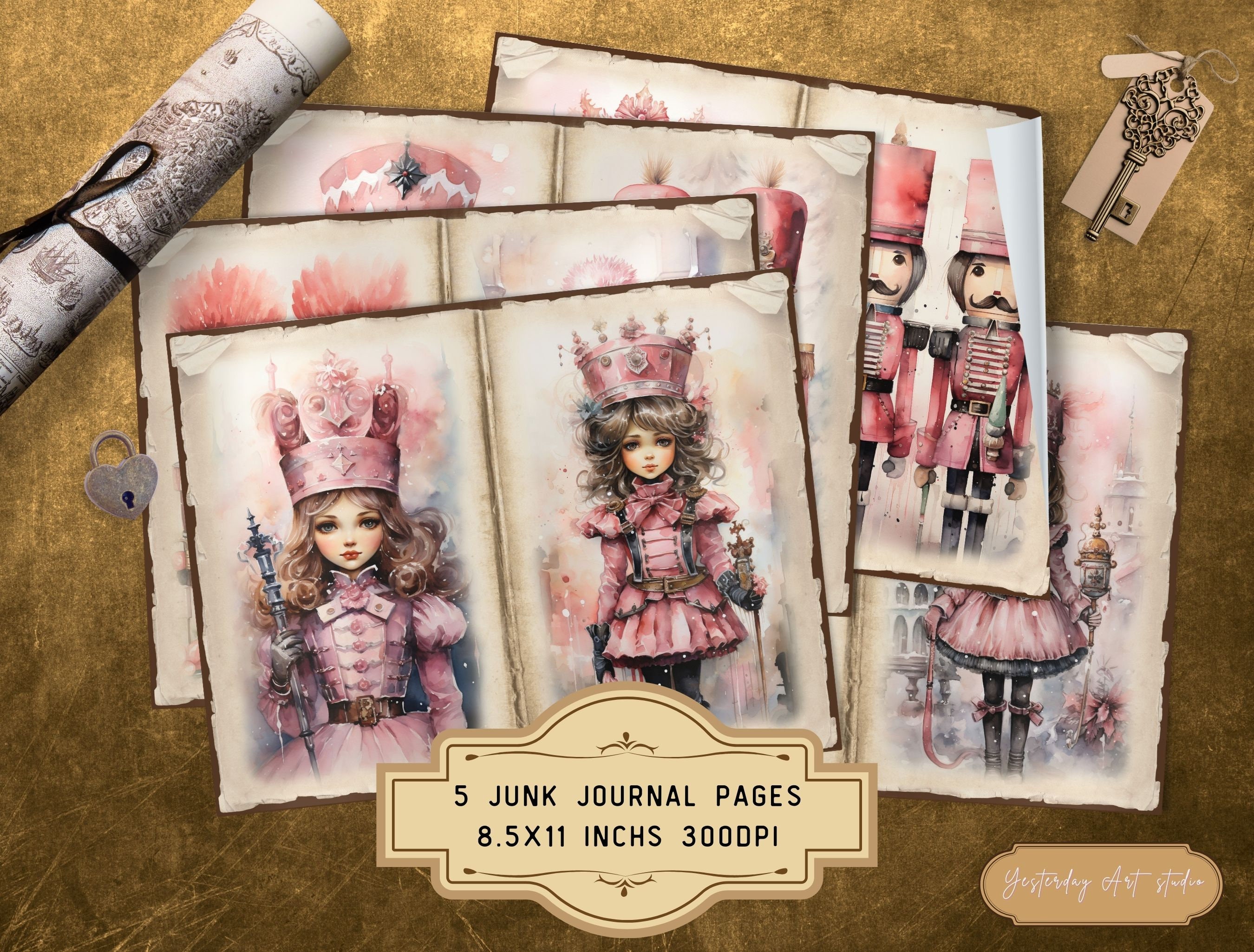 Pink Christmas Junk Journal Pages Ephemera Digital Scrapbook Paper Kit ...