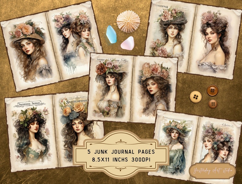 Watercolor Victorian Women Junk Journal Pages Ephemera Digital ...