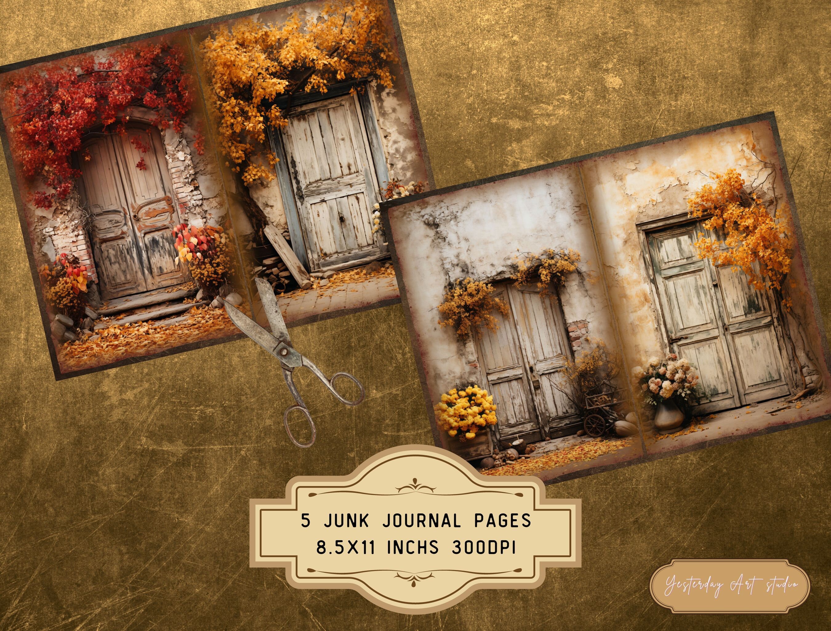 Autumn Wooden Barn Door Junk Journal Pages Digital Scrapbook Paper Kit ...