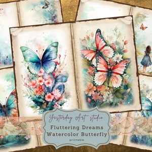 Aquarell Fantasy Schmetterlinge Junk Journal Papier Digitales Scrapbook Papier Kit Vintage Ephemera Collage Schmetterling Junk Journal Kit Aquarell
