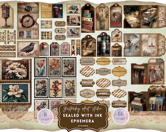 Sealed with Ink Junk Journal Kit – Vintage Post Office Ephemera, Letters, Envelopes, Airmail, Stamps, Wax Seals Trifold Folio, Stationery