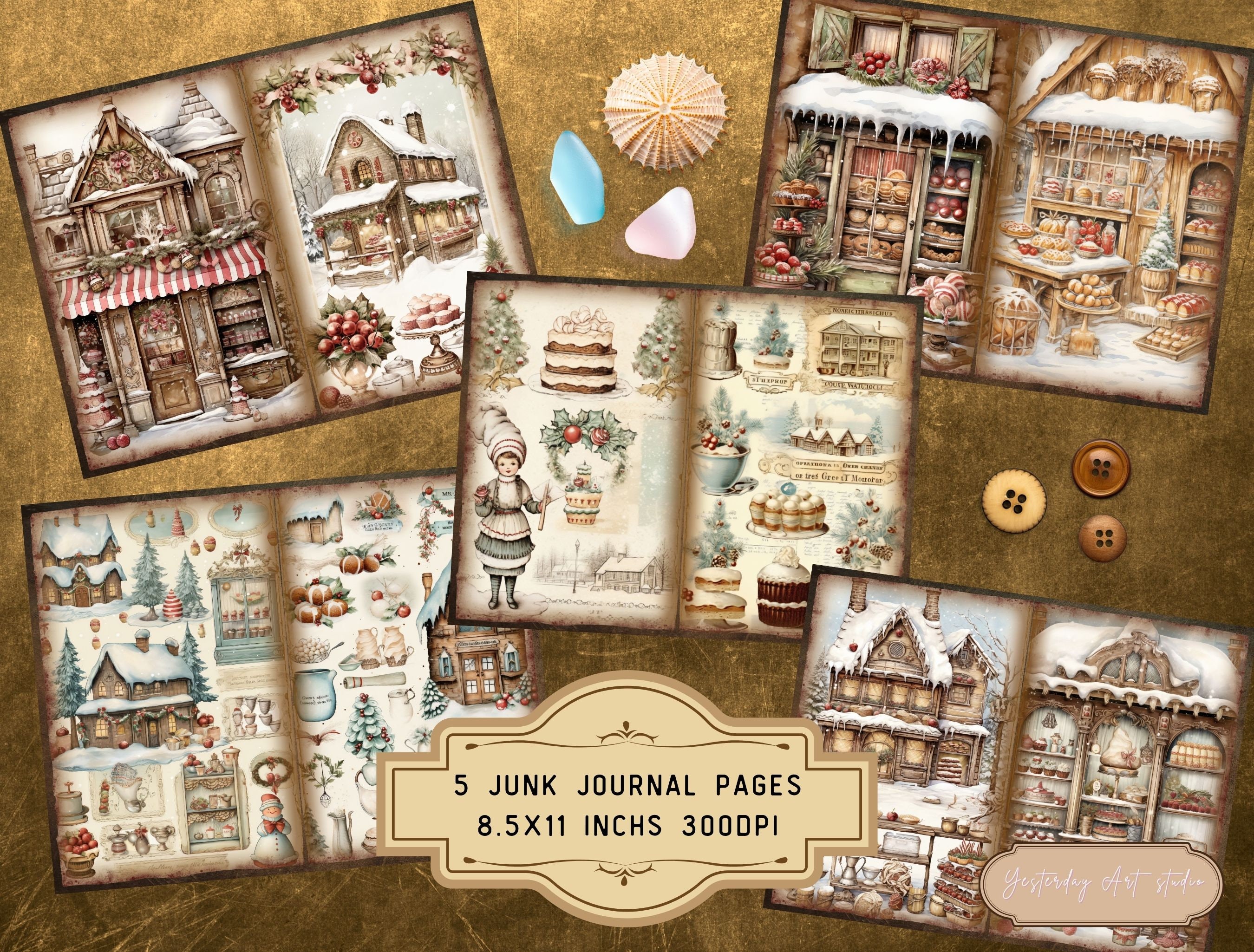Winter Bakery Junk Journal Page Digital Scrapbook Paper Kit Festive ...