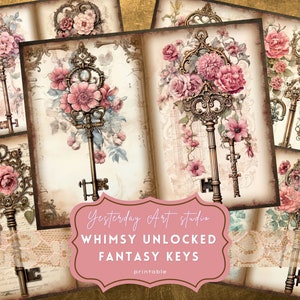Kit de papier pour scrapbooking numérique Fantasy Keys Junk Journal collage éphémères Fantasy Keys Junk Journal Kit Objets fantaisistes clés mystiques