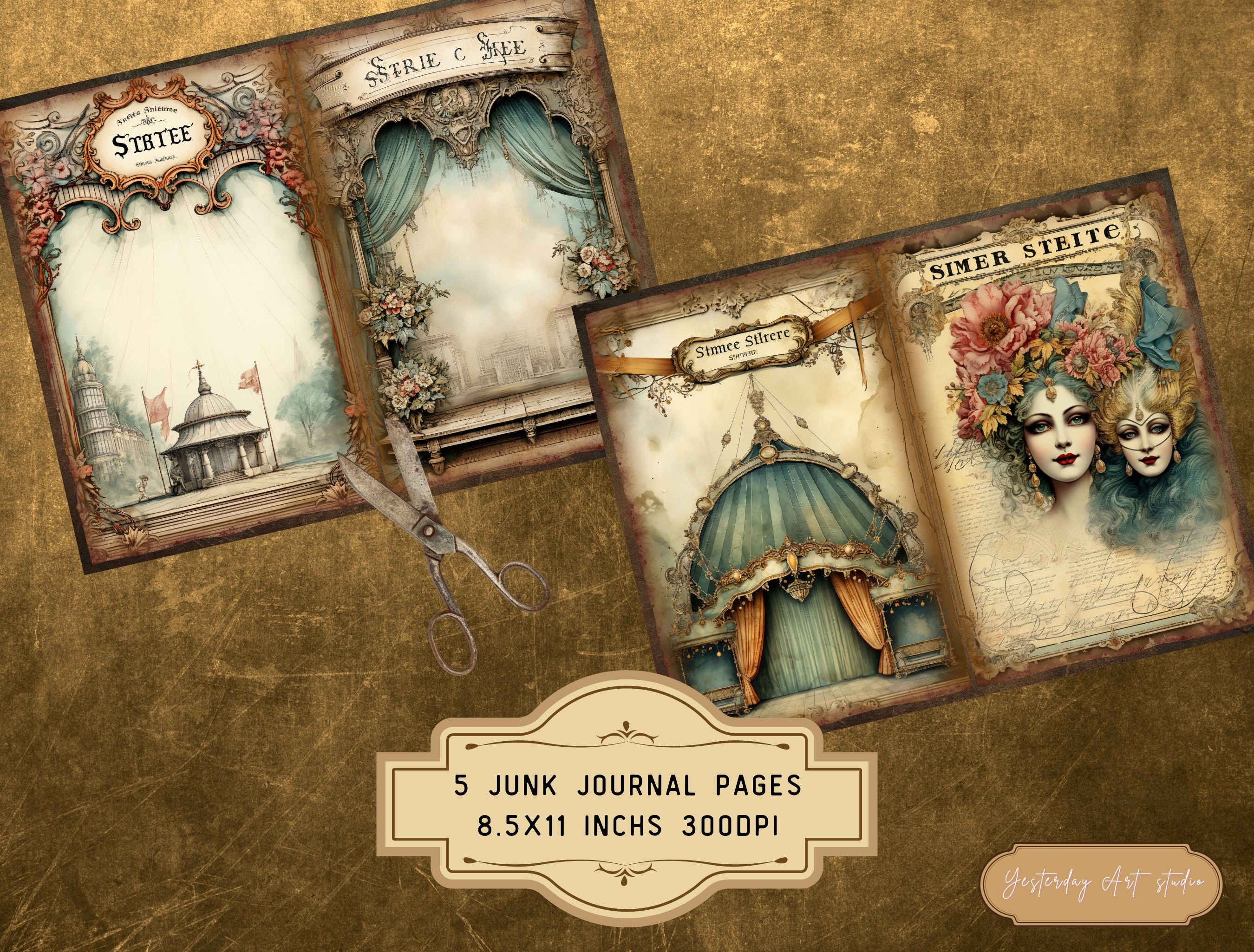 Vintage Theatre Junk Journal Pages Ephemera Digital Scrapbook Paper Kit ...