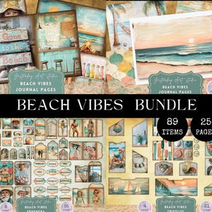 Beach Vibes Junk Journal Kit, Vintage Coastal Ephemera, Seashell Paper, Ocean Vibes Labels, Tags & Backgrounds BUNDLE Summer Scrapbooking