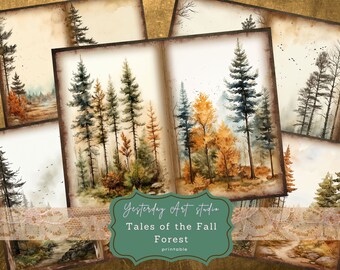 Fall Forest Junk Journal Pages Digital Scrapbook Paper Kit Vintage Ephemera Collage Fantasy Forest Junk Journal Kits Diario basura otoñal