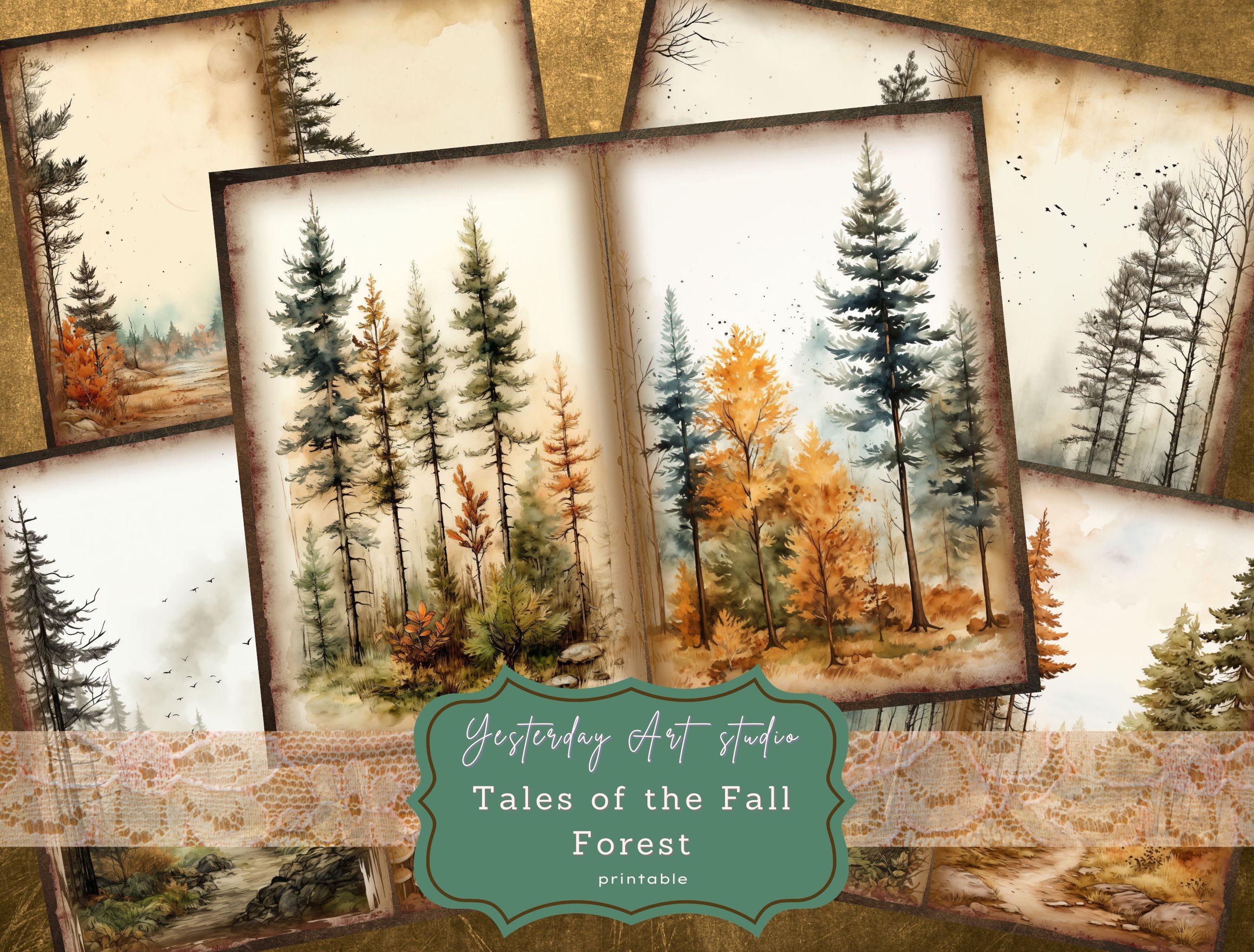 Fall Forest Junk Journal Pages Digital Scrapbook Paper Kit Vintage ...
