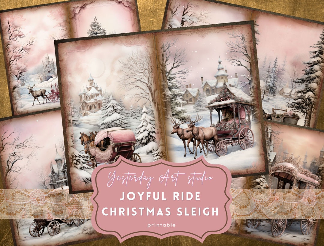 Pink Christmas Junk Journal Pages Ephemera Digital Scrapbook Paper Kit ...