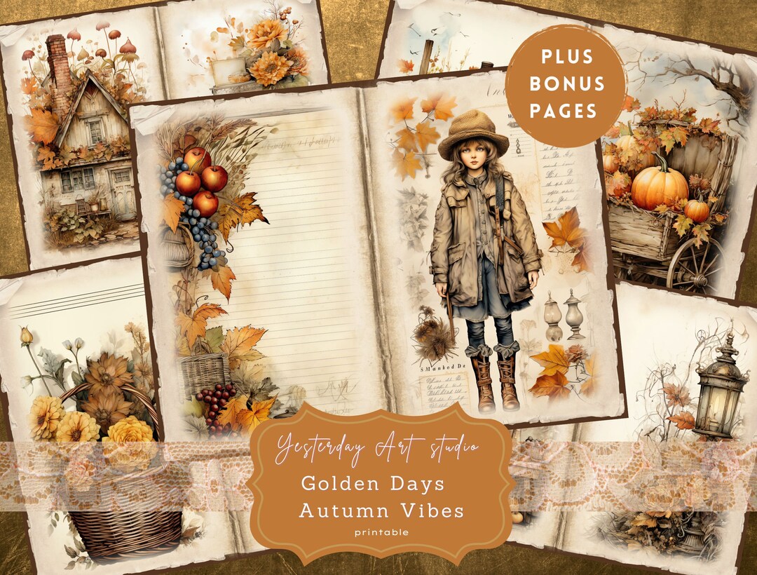 Autumn Junk Journal Pages Digital Scrapbook Paper Kit Vintage Ephemera ...