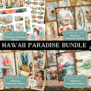 Junk Journal Kit Hawaii BUNDLE Beach Junk Journal Folio Tiki Tropical Ephemera Hawaiian Junk Journal Hula Girl Digital Paper Summer Paradise