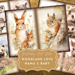 Incantato Woodland Junk Journal Papers Ephemera Digital Scrapbook Kit di carta Collage Woodland Animals Junk Journal Kit Woodland Mama & Baby