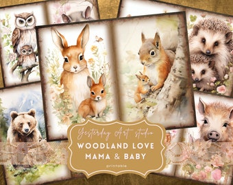 Enchanted Woodland Junk Journal Papers Ephemera Digital Scrapbook Paper Kit Collage Woodland Animals Junk Journal Kit Woodland Mama & Baby