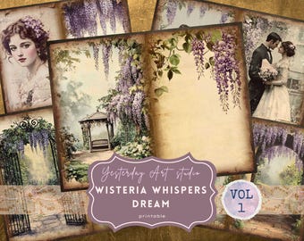Página de diario basura Wisteria Kit imprimible de diario basura Wisteria Way Folio Nature Sanctuary Álbum de recortes morado Efímera Enchanted Garden