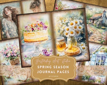 Spring Junk Journal Kit, Wildflowers Easter Ephemera, Cottagecore Scrapbook Pages, Springtime Digital Journal Trifold Folio, Botanical paper