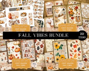 Fall Vibes Junk Journal BUNDLE Harvest Bloom Printable Papers Floral Pumpkin Junk Journal Kit Fall Scrapbook Patterns Fall Ephemera