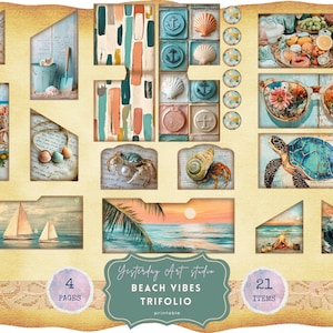 Beach Vibes Junk Journal Kit, Vintage Coastal Ephemera, Seashell Paper, Ocean Vibes Labels, Tags & Backgrounds, Summer Scrapbooking nautical