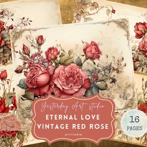 Red Roses Junk Journal Pages – Vintage Floral Printable