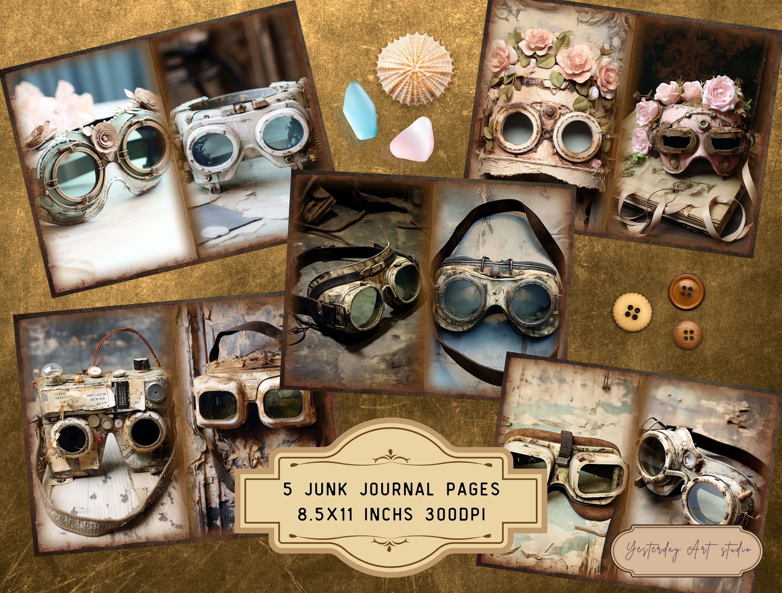 Old Goggle Junk Journal Pages Ephemera Digital Scrapbook Paper Kit ...