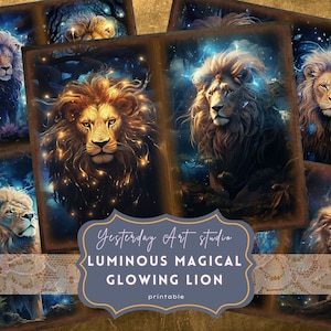 Pages magiques de journal du lion lumineux imprimables éphémères numérique kit de papier lion papier collage kit de journal lion lumineux papier du lion mystique