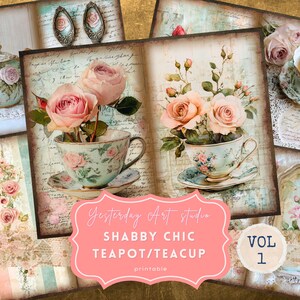 Shabby Chic Floral Teapot Junk Journal Kit Tea Journal Printable Pages Teacup Floral Ephemera Vintage Shabby Chic in Pink Digital Paper