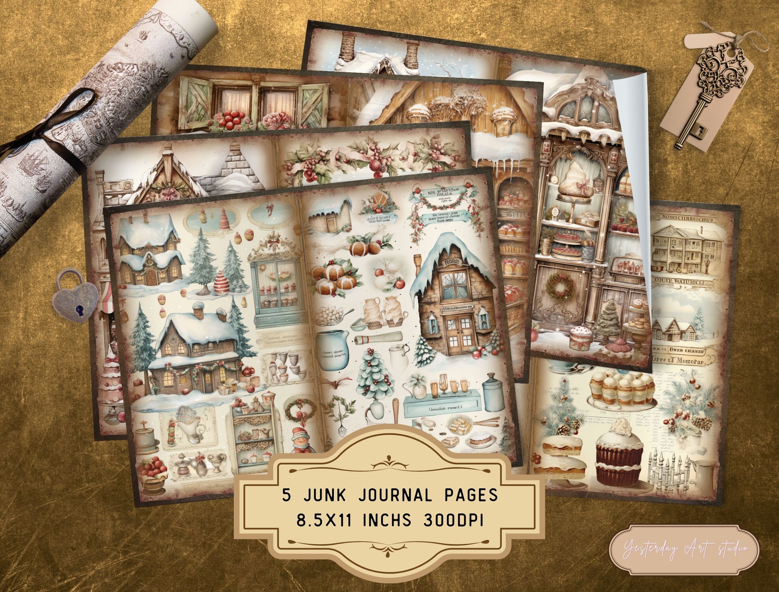 Winter Bakery Junk Journal Page Digital Scrapbook Paper Kit Festive ...